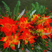 Fall Orange Dahlia Artificial Flower Saddle for Cemetery Headstone - Durable Silk Flowers