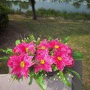 Fuchsia Artificial Peony with Maple Leaves Cemetery Flower Saddle for Headstone Memorial