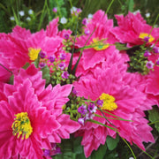 Fuchsia Artificial Peony with Maple Leaves Cemetery Flower Saddle for Headstone Memorial