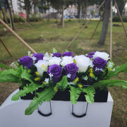 White and Purple Artificial Rose Cemetery Flower Saddle, Bulk Wholesale, Durable Silk Floral Arrangement