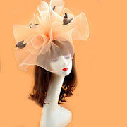 Extra Large Artificial Flower Hat Veil with Feather Mesh Net for DIY Wedding Tea Centerpieces, Bulk Quantity