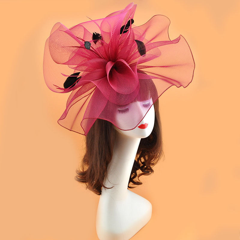 Extra Large Artificial Flower Hat Veil with Feather Mesh Net for DIY Wedding Tea Centerpieces, Bulk Quantity