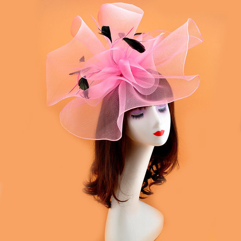 Extra Large Artificial Flower Hat Veil with Feather Mesh Net for DIY Wedding Tea Centerpieces, Bulk Quantity