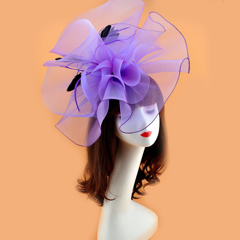 Extra Large Artificial Flower Hat Veil with Feather Mesh Net for DIY Wedding Tea Centerpieces, Bulk Quantity