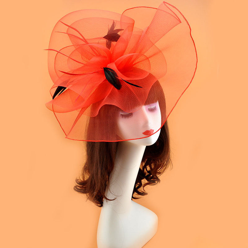 Extra Large Artificial Flower Hat Veil with Feather Mesh Net for DIY Wedding Tea Centerpieces, Bulk Quantity