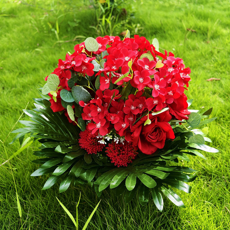 21 Inch Extra Large Red Artificial Flower Bush, 48 Stems for Outdoor Cemetery Decor