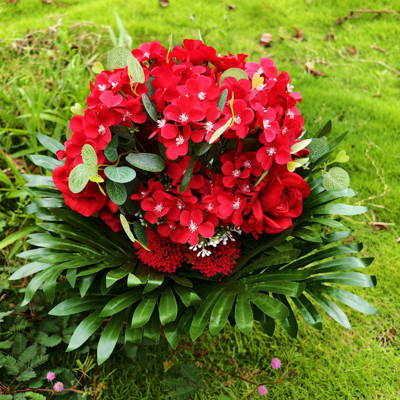 21 Inch Extra Large Red Artificial Flower Bush, 48 Stems for Outdoor Cemetery Decor