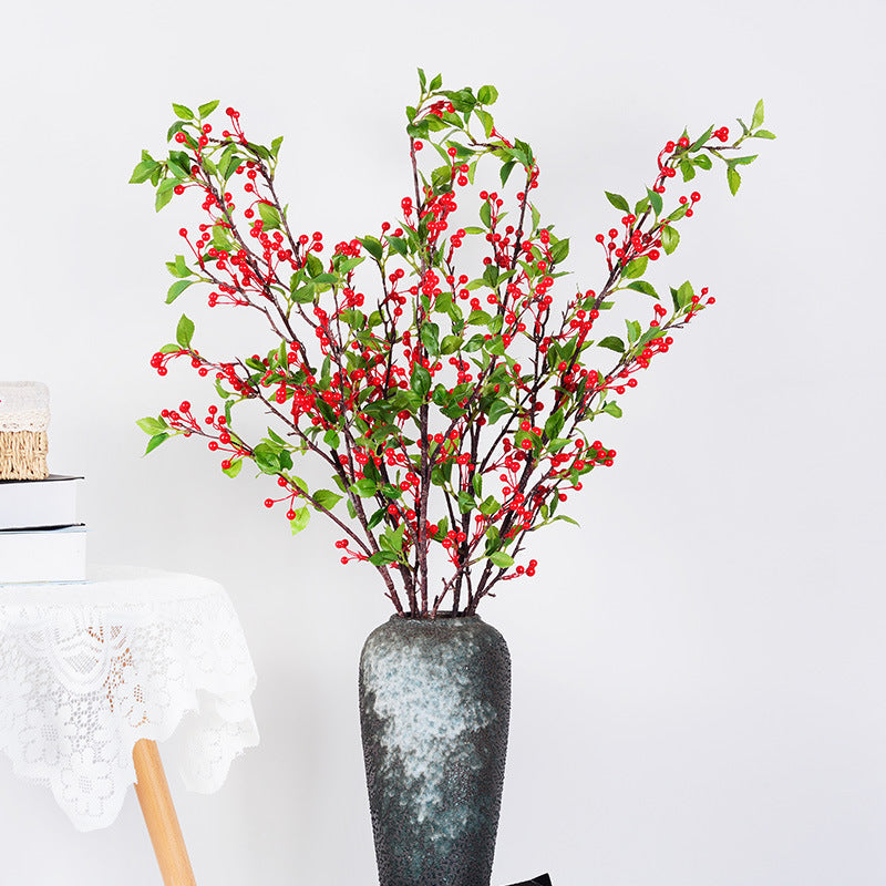 35 Inch Extra Long Artificial Holy Berries Branches with Leaves, Bulk Christmas Floral Stems