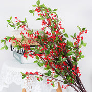 35 Inch Extra Long Artificial Holy Berries Branches with Leaves, Bulk Christmas Floral Stems