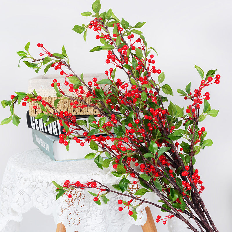 35 Inch Extra Long Artificial Holy Berries Branches with Leaves, Bulk Christmas Floral Stems
