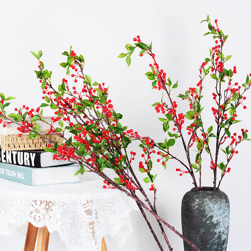 35 Inch Extra Long Artificial Holy Berries Branches with Leaves, Bulk Christmas Floral Stems