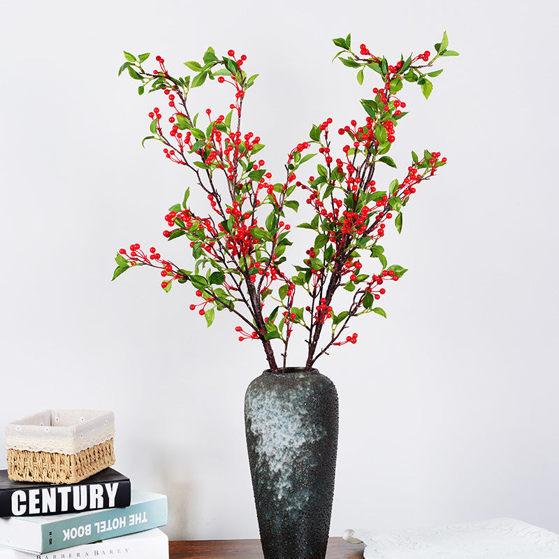 35 Inch Extra Long Artificial Holy Berries Branches with Leaves, Bulk Christmas Floral Stems