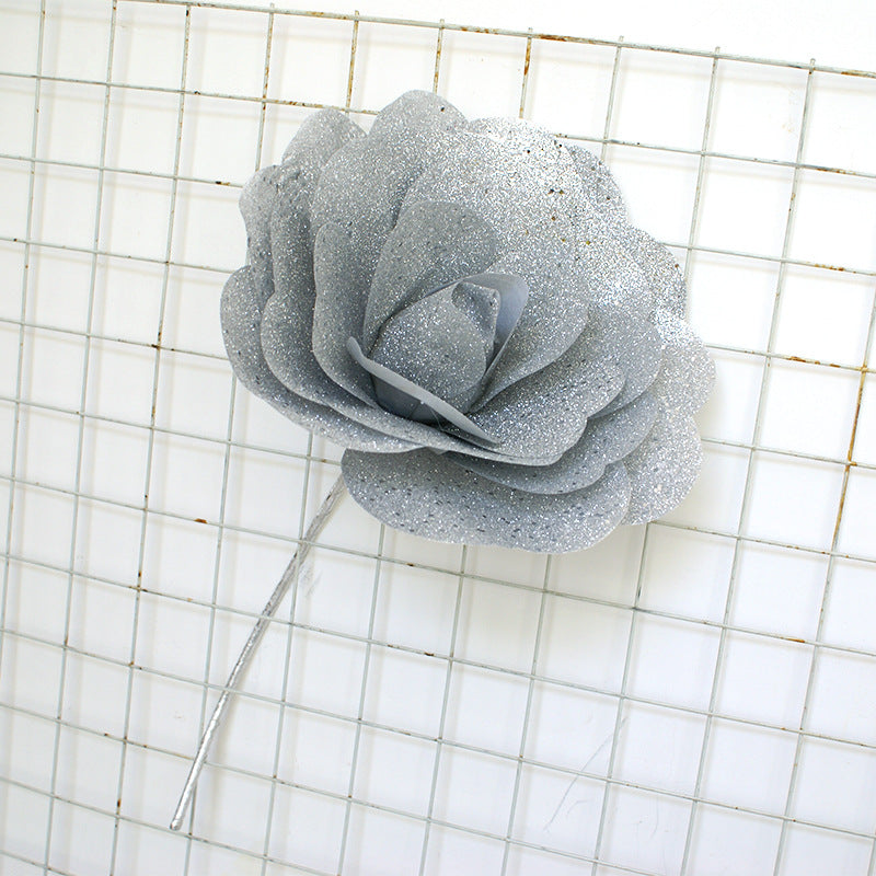 Extra Large Rose Flower Heads with Glitter, Bulk Quantity, Artificial Decorative Props