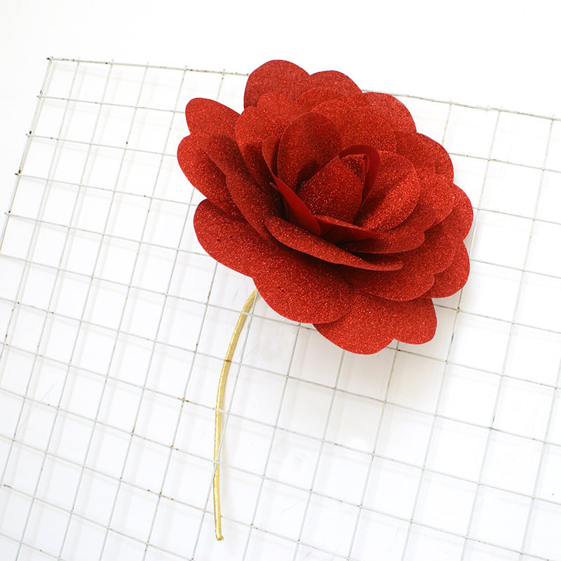 Extra Large Rose Flower Heads with Glitter, Bulk Quantity, Artificial Decorative Props