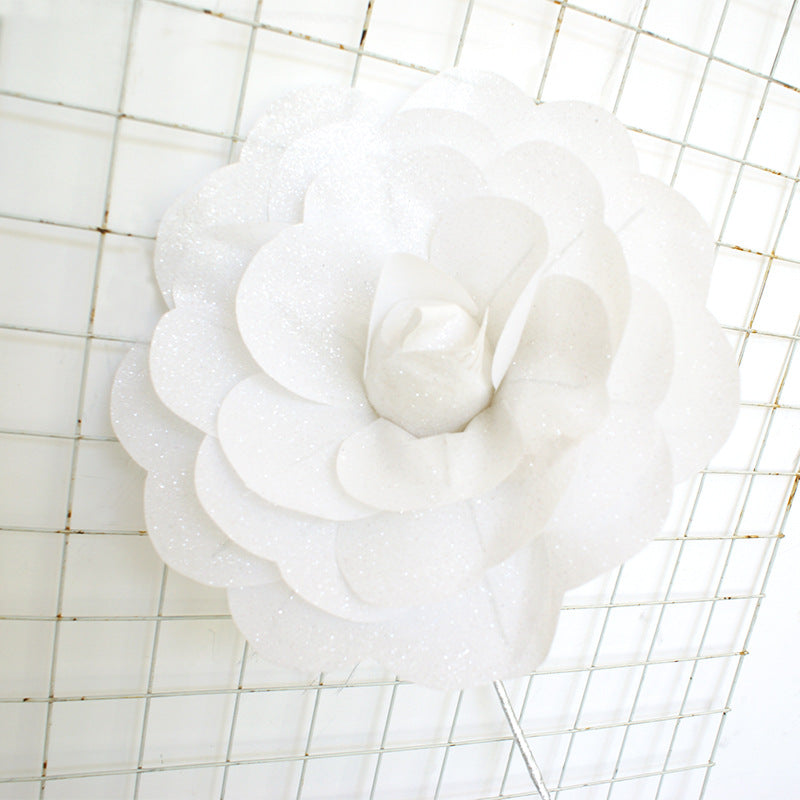 Extra Large Rose Flower Heads with Glitter, Bulk Quantity, Artificial Decorative Props