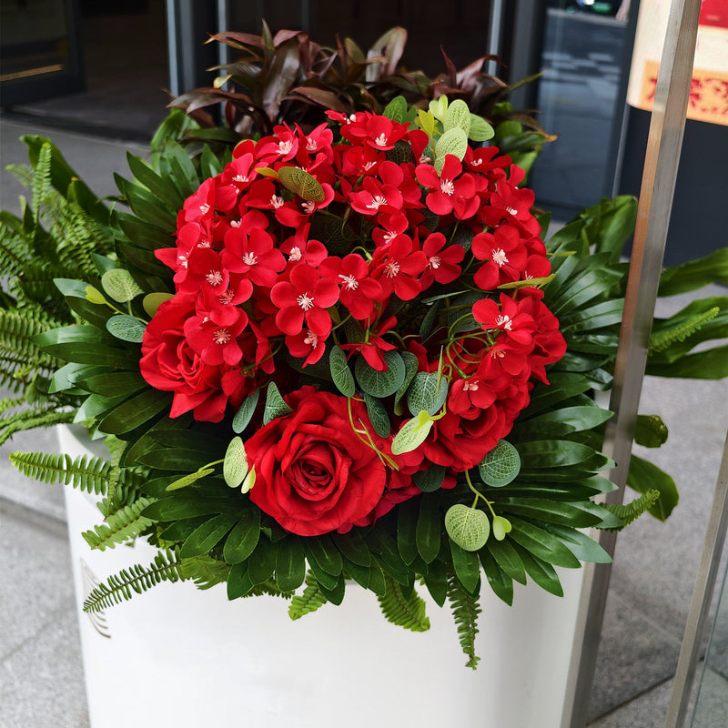 21 Inch Extra Large Red Artificial Flower Bush, 48 Stems for Outdoor Cemetery Decor