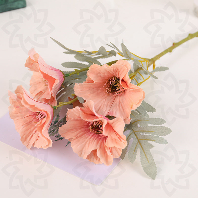 20 Inch Artificial Faux Poppy Bush 1 Stem Silk Flower for Home Decor