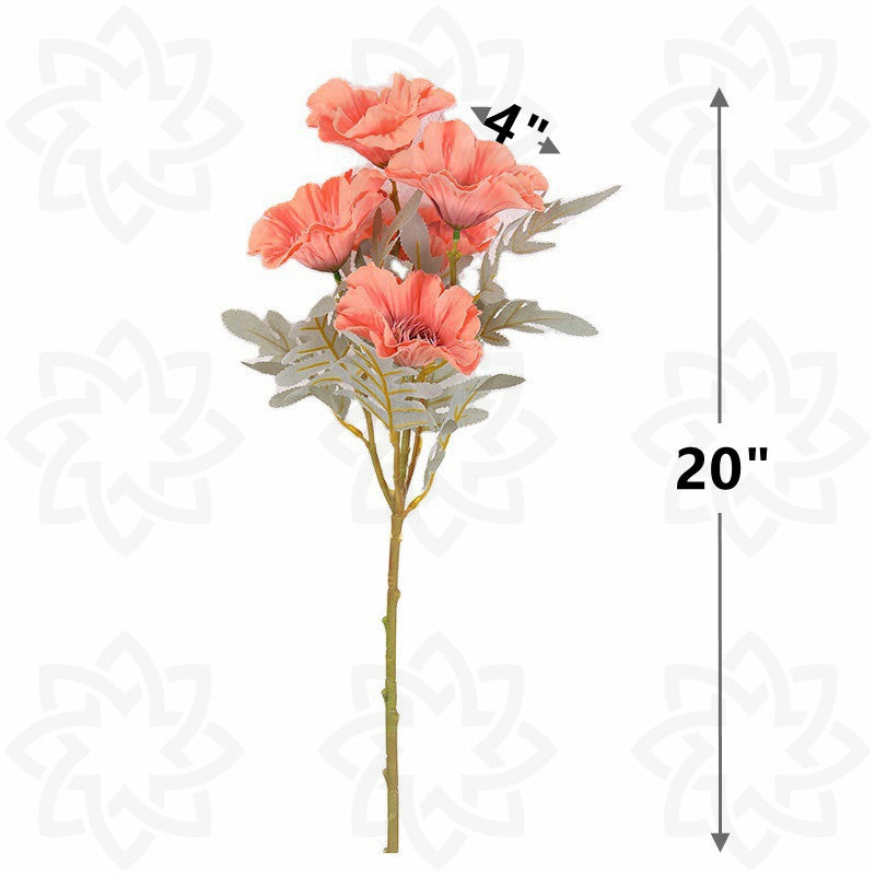 20 Inch Artificial Faux Poppy Bush 1 Stem Silk Flower for Home Decor