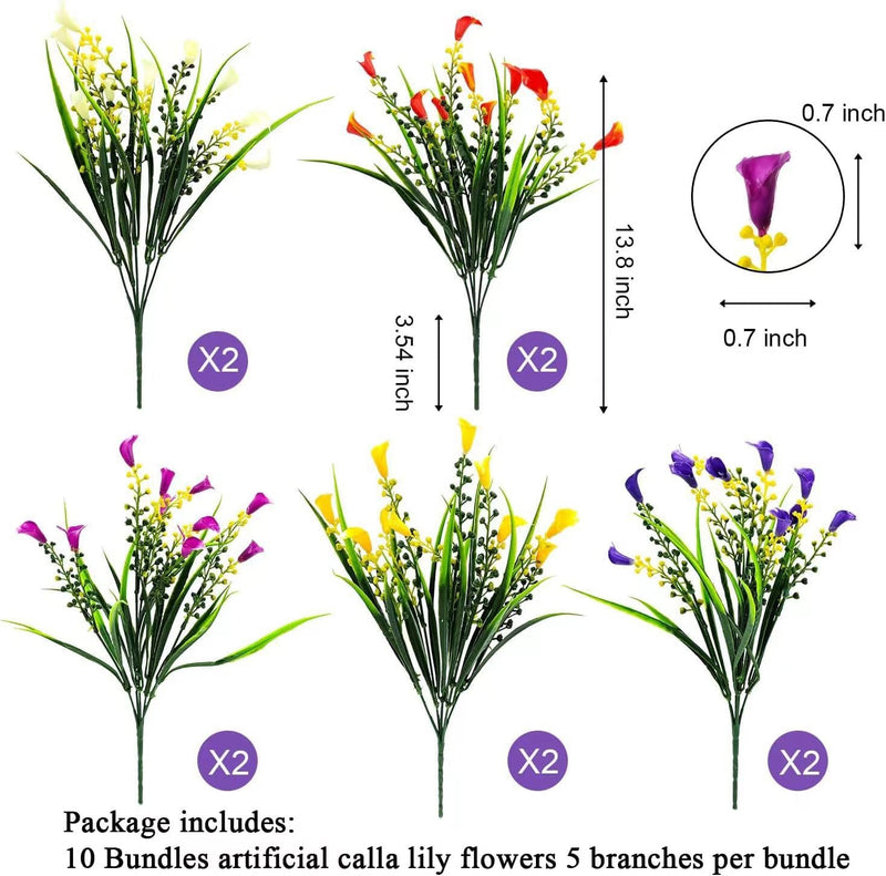 10 Bundles Artificial Calla Lily Flowers 12 Inch UV Resistant Faux Greenery for Outdoors