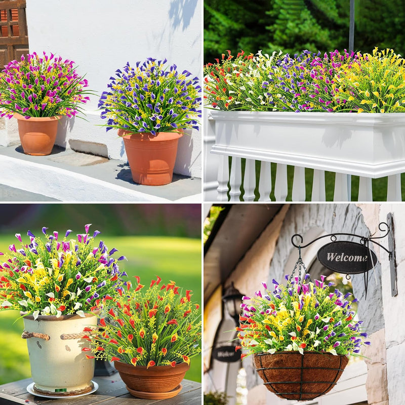 10 Bundles Artificial Calla Lily Flowers 12 Inch UV Resistant Faux Greenery for Outdoors