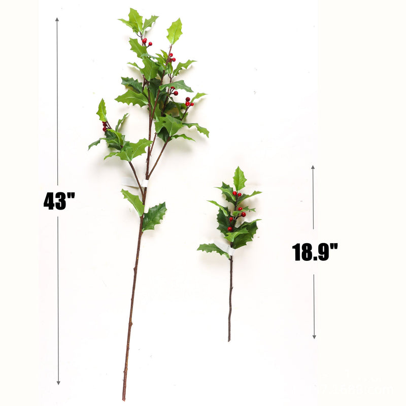 Artificial Holly Leaves and Red Berries Branches, Bulk Winter Decor, 12 Inch, 10 Pcs