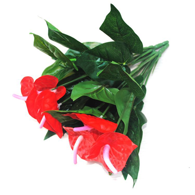 12 Inch Red Anthurium Bush 6 Stems Artificial Silk Flowers UV Resistant