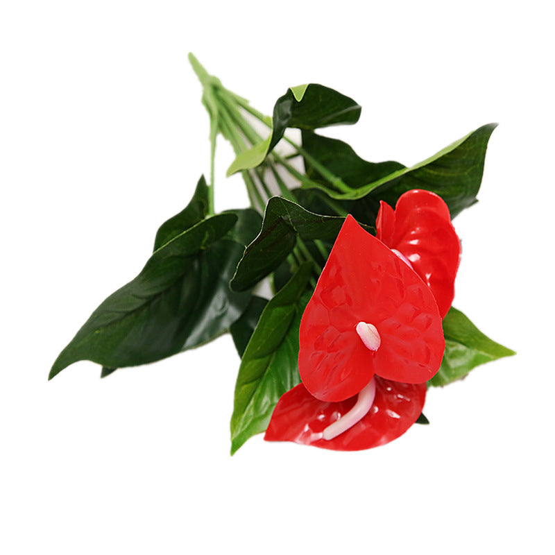 12 Inch Red Anthurium Bush 6 Stems Artificial Silk Flowers UV Resistant
