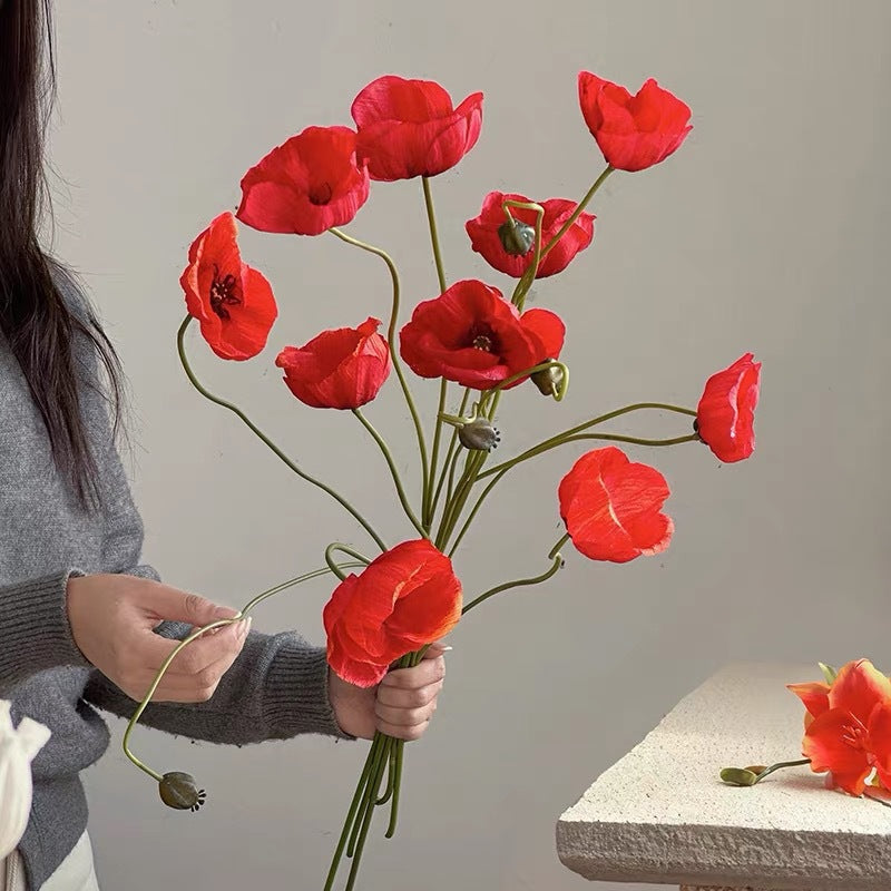 23 Inch Silk Poppy Stems 10 Pcs Artificial Flowers for Autumn Decor Bulk Wholesale