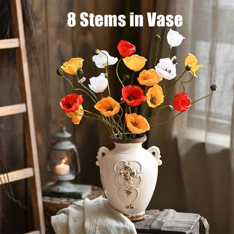 23 Inch Silk Poppy Stems 10 Pcs Artificial Flowers for Autumn Decor Bulk Wholesale