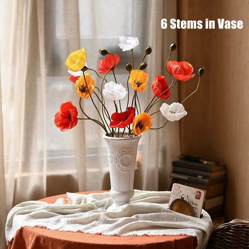 23 Inch Silk Poppy Stems 10 Pcs Artificial Flowers for Autumn Decor Bulk Wholesale