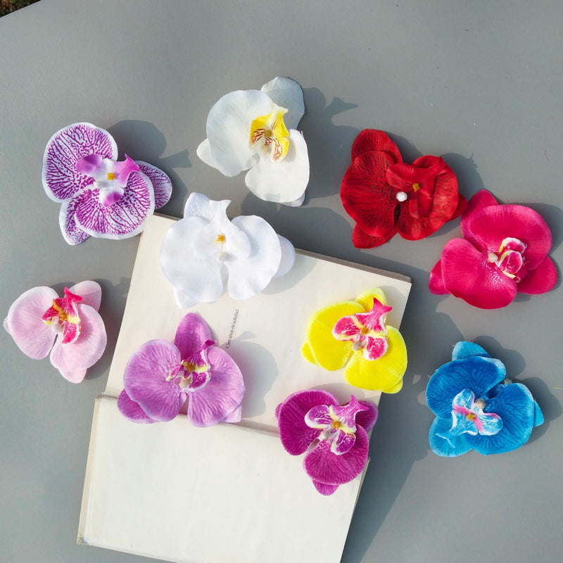 20 Pcs Artificial Phalaenopsis Butterfly Orchid Flower Heads for Crafts Cake Decorations