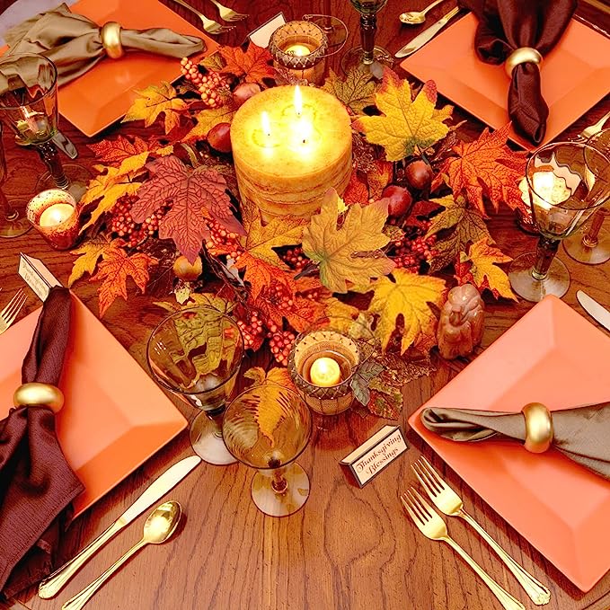 50 Pcs Artificial Maple Leaves Autumn Decorations for Thanksgiving Cake Presentation & Packaging
