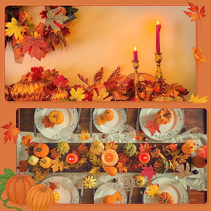 50 Pcs Artificial Maple Leaves Autumn Decorations for Thanksgiving Cake Presentation & Packaging