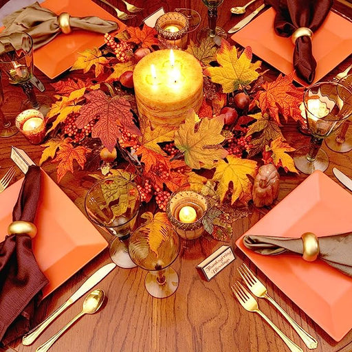 50 Pcs Artificial Maple Leaves Autumn Decorations for Thanksgiving Cake Presentation & Packaging