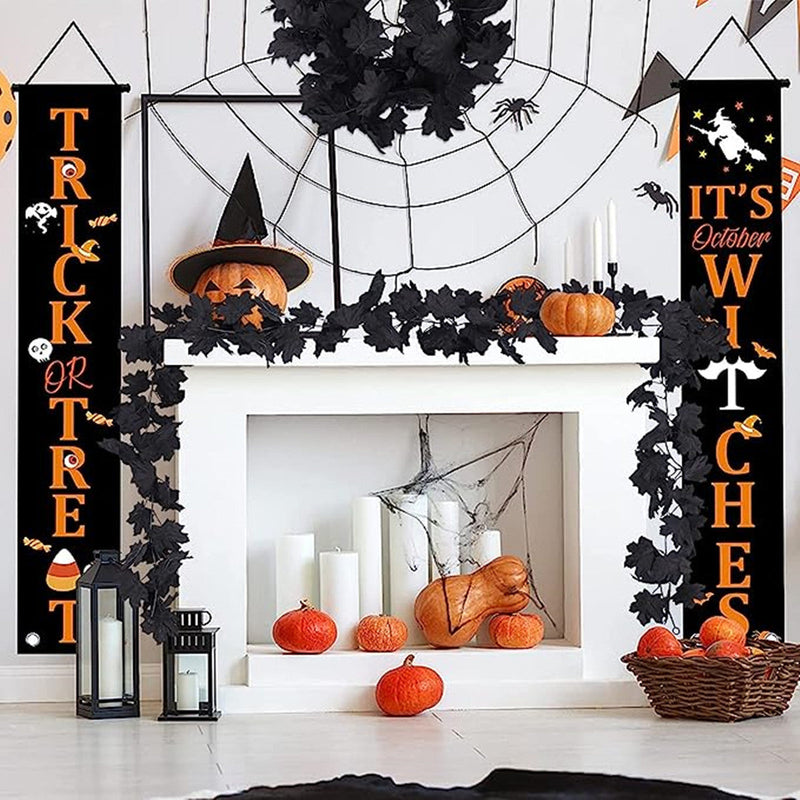 Black Artificial Hanging Garland for Halloween Decorations, 10 Ft Bulk Halloween Garland