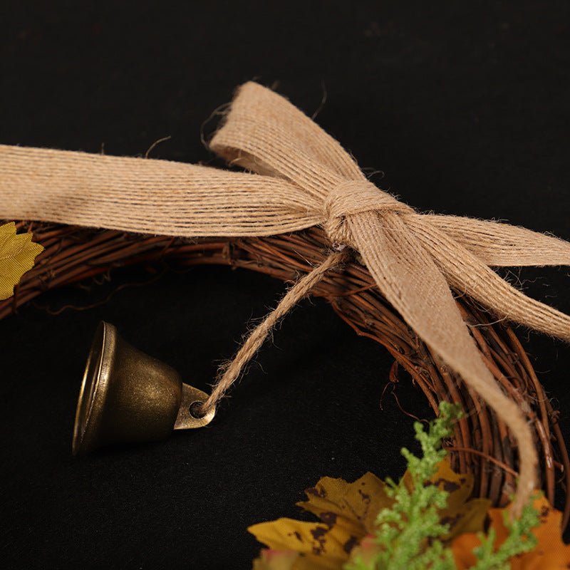 16 Inch Fall Floral Wreath with Maple Leaves and Pumpkin Bells, Artificial Seasonal Decoration
