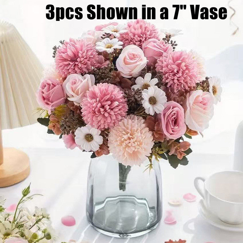 12 Inch Artificial Silk Fall Flowers Bouquet, 10 Stems Mixed Chrysanthemum Rose Daisy Mums Faux Floral Arrangement