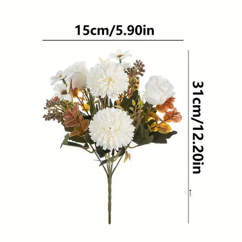 12 Inch Artificial Silk Fall Flowers Bouquet, 10 Stems Mixed Chrysanthemum Rose Daisy Mums Faux Floral Arrangement