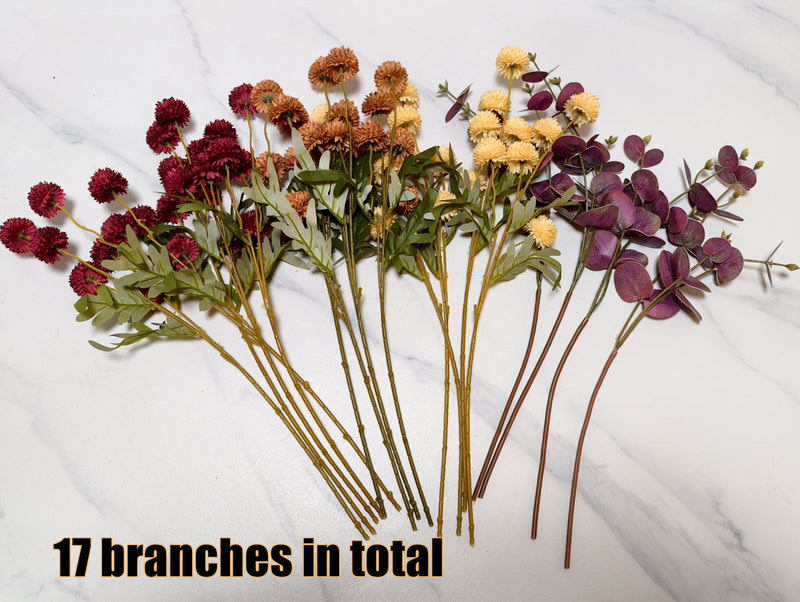 17 Branches Fall Artificial Silk Mums Bouquet, 17 Stems, Multi-Color, Silk Flowers for Table Centerpieces