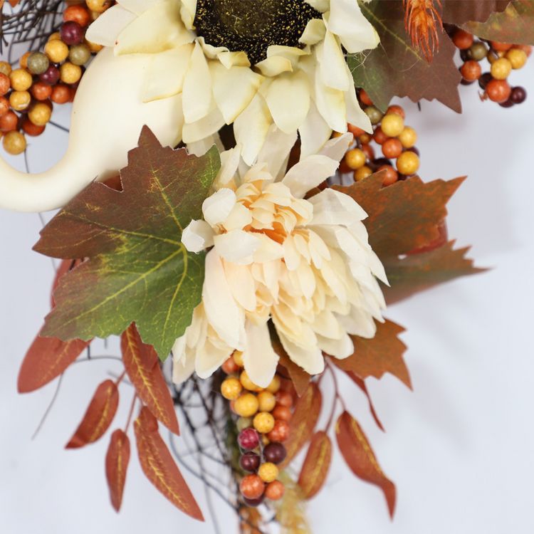 Artificial Fall Harvest Teardrop Swag 24 Inch Thanksgiving Wreath with Sunflower and Berry for Front Door Wall Autumn Outdoor Decor Bulk