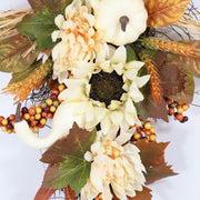 Artificial Fall Harvest Teardrop Swag 24 Inch Thanksgiving Wreath with Sunflower and Berry for Front Door Wall Autumn Outdoor Decor Bulk