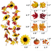 68 Inch Fall Maple Leaf Garland with Sunflower and Pumpkin, Artificial Hanging Vine, Bulk Quantity