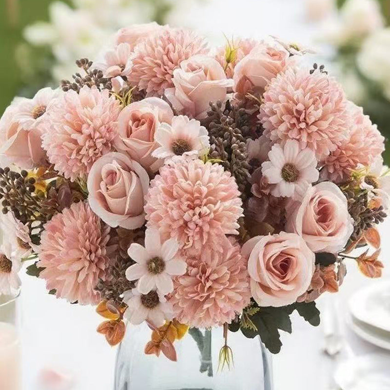 12 Inch Artificial Silk Fall Flowers Bouquet, 10 Stems Mixed Chrysanthemum Rose Daisy Mums Faux Floral Arrangement