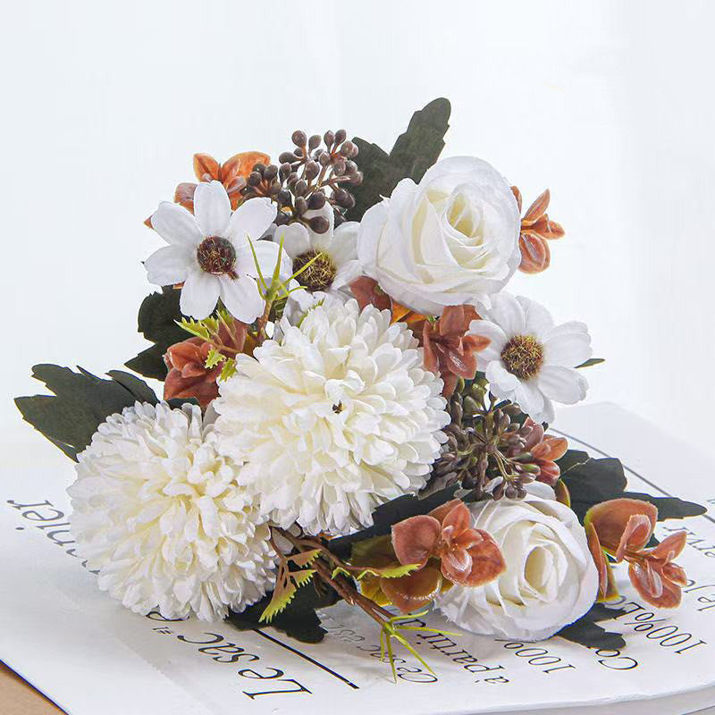 12 Inch Artificial Silk Fall Flowers Bouquet, 10 Stems Mixed Chrysanthemum Rose Daisy Mums Faux Floral Arrangement