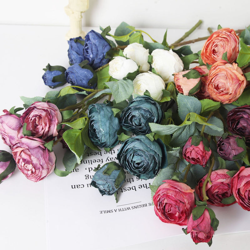 20 Inch Burnt Peony Spray Stems 6 Pcs Artificial Silk Fall Flowers Branches