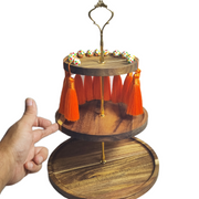 Artificial Maple Leaves Fall Wooden Tiered Tray Decor, Thanksgiving Harvest Theme, Rustic Autumn Home Accent
