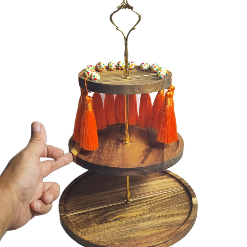 Artificial Maple Leaves Fall Wooden Tiered Tray Decor, Thanksgiving Harvest Theme, Rustic Autumn Home Accent