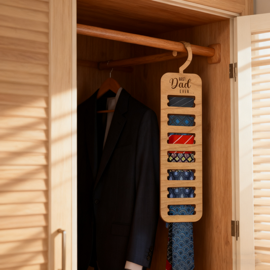 Father's Day Wooden Tie Rack - Handprint Design Tie Organizer