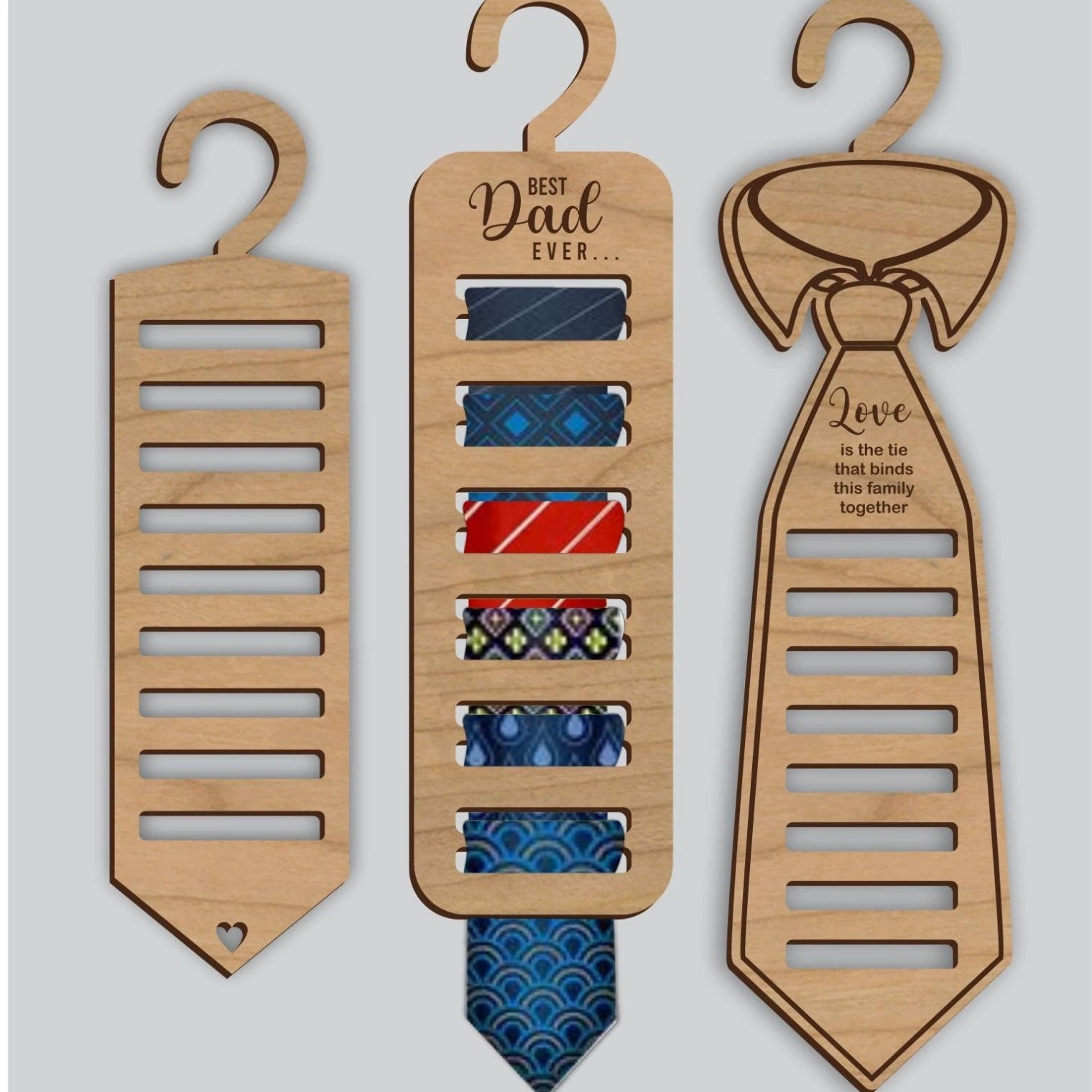 Father's Day Wooden Tie Rack - Handprint Design Tie Organizer