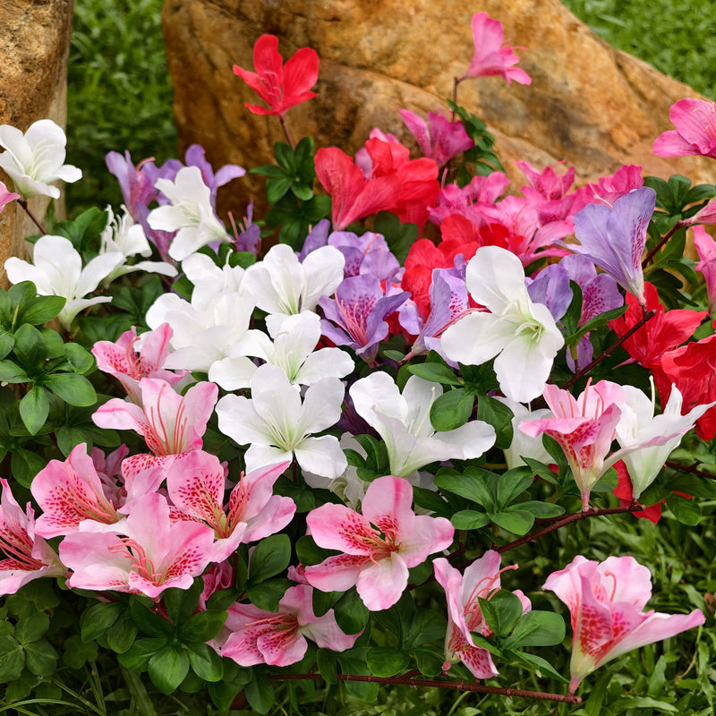 2 Pcs Artificial Silk Azalea Hanging Flowers, Realistic Faux Blooms, UV Resistant, No Fade, for Home Garden Balcony Yard